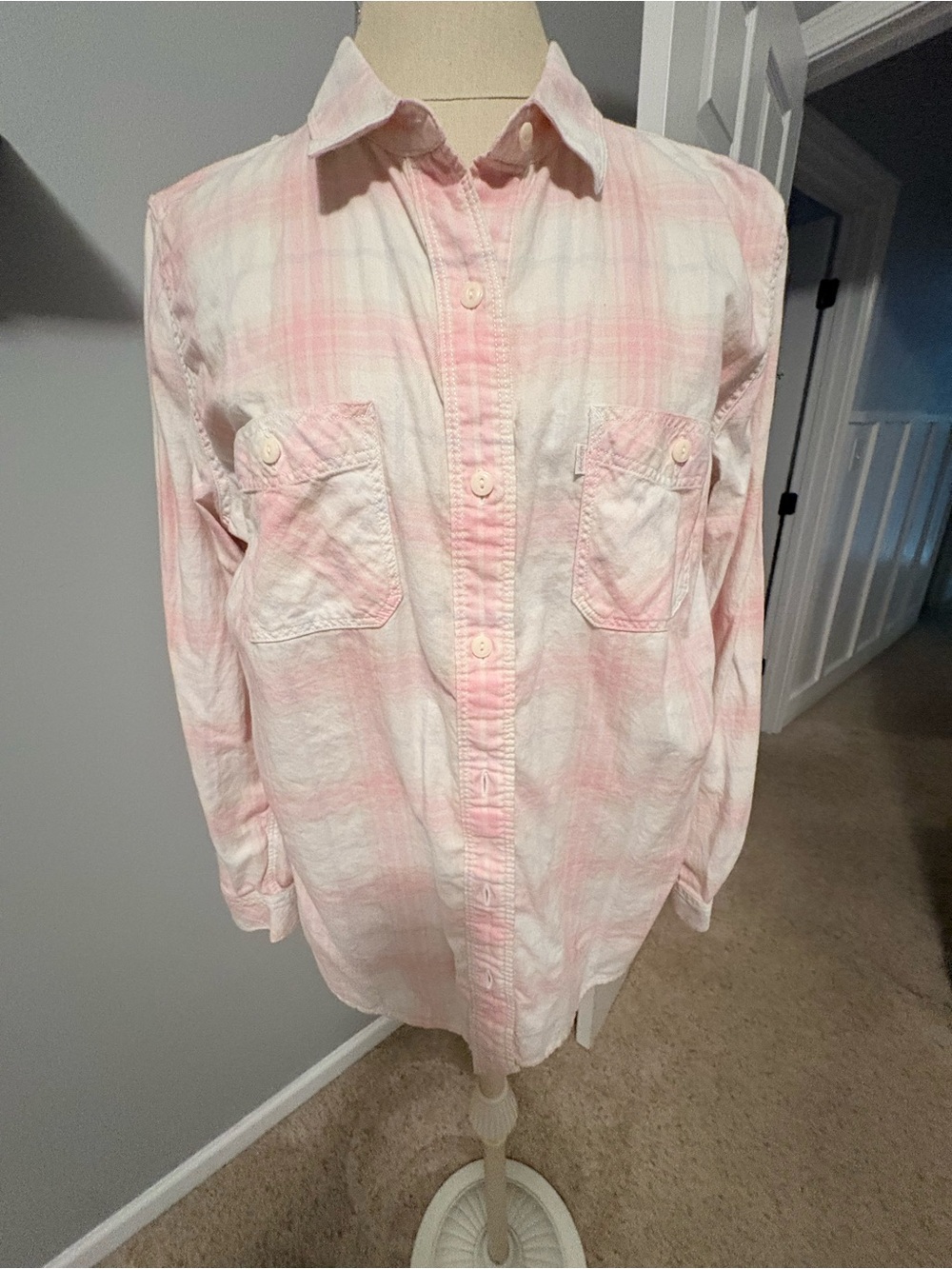 Levi's Light Pink and White Plaid Button Shirt